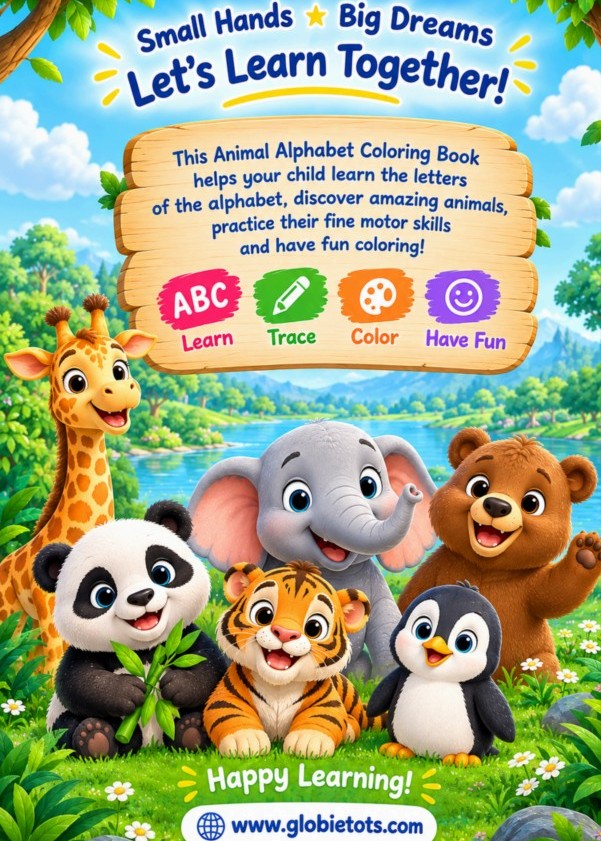ABC Animal Safar by GlobieTots: Alphabet Coloring Book for Toddlers & Preschoolers